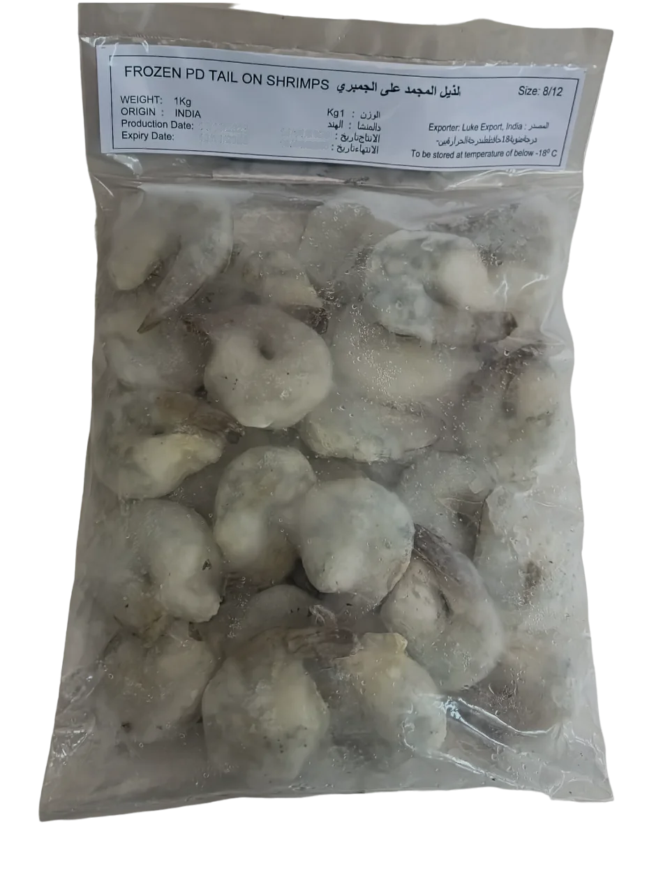 Shrimps Peeled Tail-on 8/12 Indian Frozen